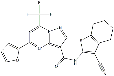 N-(3-cyano-4,5,6,7-tetrahydro-1-benzothiophen-2-yl)-5-(2-furyl)-7-(trifluoromethyl)pyrazolo[1,5-a]pyrimidine-3-carboxamide 结构式