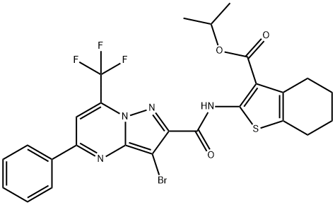 isopropyl 2-({[3-bromo-5-phenyl-7-(trifluoromethyl)pyrazolo[1,5-a]pyrimidin-2-yl]carbonyl}amino)-4,5,6,7-tetrahydro-1-benzothiophene-3-carboxylate 结构式
