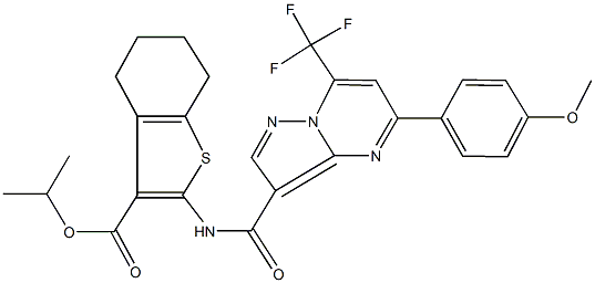 isopropyl 2-({[5-(4-methoxyphenyl)-7-(trifluoromethyl)pyrazolo[1,5-a]pyrimidin-3-yl]carbonyl}amino)-4,5,6,7-tetrahydro-1-benzothiophene-3-carboxylate Structure