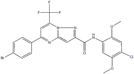 5-(4-bromophenyl)-N-(4-chloro-2,5-dimethoxyphenyl)-7-(trifluoromethyl)pyrazolo[1,5-a]pyrimidine-2-carboxamide 化学構造式