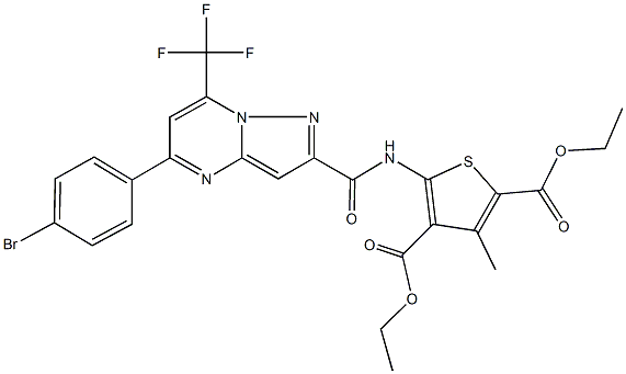 diethyl 5-({[5-(4-bromophenyl)-7-(trifluoromethyl)pyrazolo[1,5-a]pyrimidin-2-yl]carbonyl}amino)-3-methyl-2,4-thiophenedicarboxylate,333763-43-2,结构式