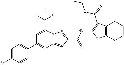ethyl 2-({[5-(4-bromophenyl)-7-(trifluoromethyl)pyrazolo[1,5-a]pyrimidin-2-yl]carbonyl}amino)-4,5,6,7-tetrahydro-1-benzothiophene-3-carboxylate 结构式