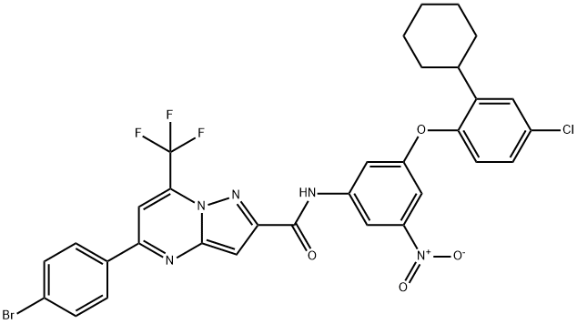 5-(4-bromophenyl)-N-{3-(4-chloro-2-cyclohexylphenoxy)-5-nitrophenyl}-7-(trifluoromethyl)pyrazolo[1,5-a]pyrimidine-2-carboxamide Struktur