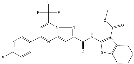 methyl 2-({[5-(4-bromophenyl)-7-(trifluoromethyl)pyrazolo[1,5-a]pyrimidin-2-yl]carbonyl}amino)-4,5,6,7-tetrahydro-1-benzothiophene-3-carboxylate Struktur