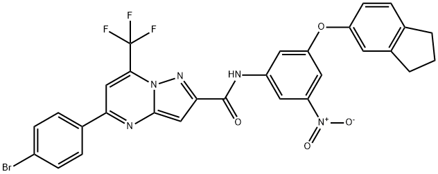 5-(4-bromophenyl)-N-{3-(2,3-dihydro-1H-inden-5-yloxy)-5-nitrophenyl}-7-(trifluoromethyl)pyrazolo[1,5-a]pyrimidine-2-carboxamide,333763-77-2,结构式