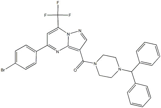 3-[(4-benzhydryl-1-piperazinyl)carbonyl]-5-(4-bromophenyl)-7-(trifluoromethyl)pyrazolo[1,5-a]pyrimidine 化学構造式