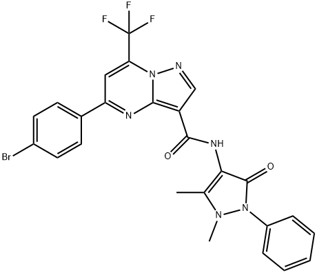 5-(4-bromophenyl)-N-(1,5-dimethyl-3-oxo-2-phenyl-2,3-dihydro-1H-pyrazol-4-yl)-7-(trifluoromethyl)pyrazolo[1,5-a]pyrimidine-3-carboxamide Structure