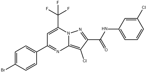 5-(4-bromophenyl)-3-chloro-N-(3-chlorophenyl)-7-(trifluoromethyl)pyrazolo[1,5-a]pyrimidine-2-carboxamide 结构式