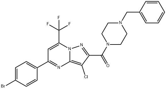 2-[(4-benzyl-1-piperazinyl)carbonyl]-5-(4-bromophenyl)-3-chloro-7-(trifluoromethyl)pyrazolo[1,5-a]pyrimidine Structure