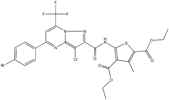 diethyl 5-({[5-(4-bromophenyl)-3-chloro-7-(trifluoromethyl)pyrazolo[1,5-a]pyrimidin-2-yl]carbonyl}amino)-3-methyl-2,4-thiophenedicarboxylate Struktur