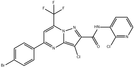 5-(4-bromophenyl)-3-chloro-N-(2-chloro-3-pyridinyl)-7-(trifluoromethyl)pyrazolo[1,5-a]pyrimidine-2-carboxamide 化学構造式