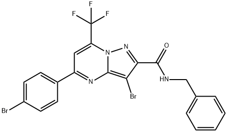 N-benzyl-3-bromo-5-(4-bromophenyl)-7-(trifluoromethyl)pyrazolo[1,5-a]pyrimidine-2-carboxamide,333764-94-6,结构式