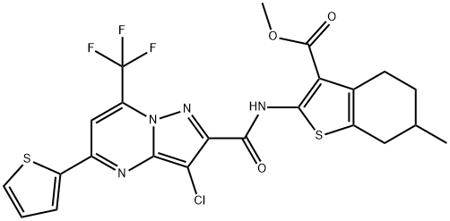 methyl 2-({[3-chloro-5-(2-thienyl)-7-(trifluoromethyl)pyrazolo[1,5-a]pyrimidin-2-yl]carbonyl}amino)-6-methyl-4,5,6,7-tetrahydro-1-benzothiophene-3-carboxylate,333765-90-5,结构式