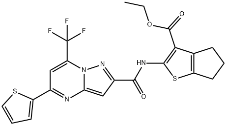 ethyl 2-({[5-(2-thienyl)-7-(trifluoromethyl)pyrazolo[1,5-a]pyrimidin-2-yl]carbonyl}amino)-5,6-dihydro-4H-cyclopenta[b]thiophene-3-carboxylate 结构式