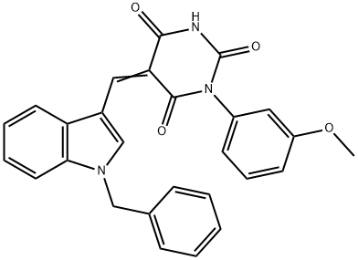 5-[(1-benzyl-1H-indol-3-yl)methylene]-1-(3-methoxyphenyl)-2,4,6(1H,3H,5H)-pyrimidinetrione 化学構造式