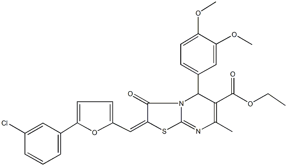 333769-77-0 ethyl 2-{[5-(3-chlorophenyl)-2-furyl]methylene}-5-(3,4-dimethoxyphenyl)-7-methyl-3-oxo-2,3-dihydro-5H-[1,3]thiazolo[3,2-a]pyrimidine-6-carboxylate