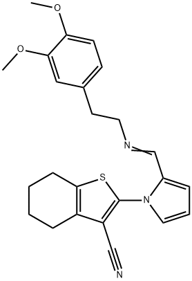 2-[2-({[2-(3,4-dimethoxyphenyl)ethyl]imino}methyl)-1H-pyrrol-1-yl]-4,5,6,7-tetrahydro-1-benzothiophene-3-carbonitrile 结构式