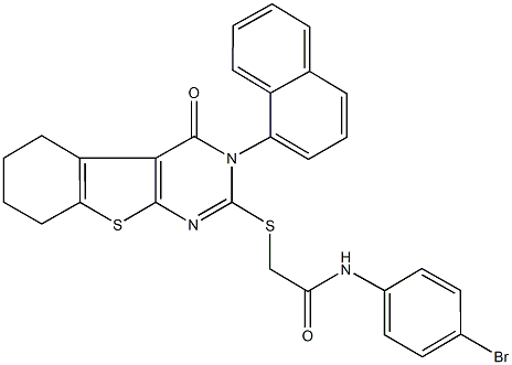 N-(4-bromophenyl)-2-{[3-(1-naphthyl)-4-oxo-3,4,5,6,7,8-hexahydro[1]benzothieno[2,3-d]pyrimidin-2-yl]sulfanyl}acetamide 化学構造式