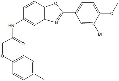 N-[2-(3-bromo-4-methoxyphenyl)-1,3-benzoxazol-5-yl]-2-(4-methylphenoxy)acetamide 化学構造式