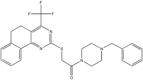 2-(4-benzyl-1-piperazinyl)-2-oxoethyl 4-(trifluoromethyl)-5,6-dihydrobenzo[h]quinazolin-2-yl sulfide 化学構造式