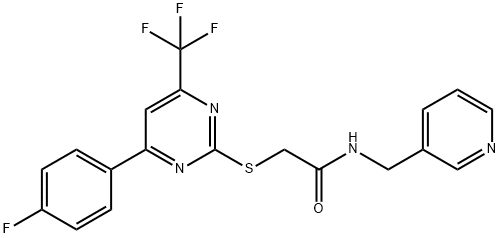 2-{[4-(4-fluorophenyl)-6-(trifluoromethyl)-2-pyrimidinyl]sulfanyl}-N-(3-pyridinylmethyl)acetamide 结构式