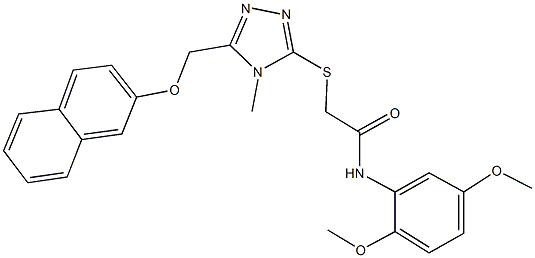 N-(2,5-dimethoxyphenyl)-2-({4-methyl-5-[(2-naphthyloxy)methyl]-4H-1,2,4-triazol-3-yl}sulfanyl)acetamide 结构式