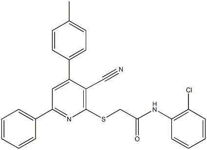 N-(2-chlorophenyl)-2-{[3-cyano-4-(4-methylphenyl)-6-phenyl-2-pyridinyl]sulfanyl}acetamide Struktur
