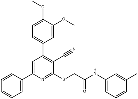 2-{[3-cyano-4-(3,4-dimethoxyphenyl)-6-phenyl-2-pyridinyl]sulfanyl}-N-(3-methylphenyl)acetamide 结构式