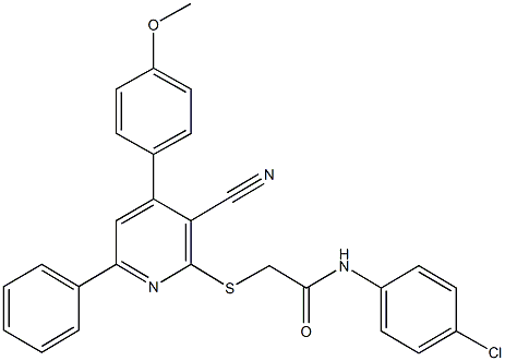 N-(4-chlorophenyl)-2-{[3-cyano-4-(4-methoxyphenyl)-6-phenyl-2-pyridinyl]sulfanyl}acetamide Struktur