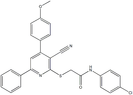 N-(4-chlorophenyl)-2-{[3-cyano-4-(4-methoxyphenyl)-6-phenyl-2-pyridinyl]sulfanyl}acetamide 化学構造式