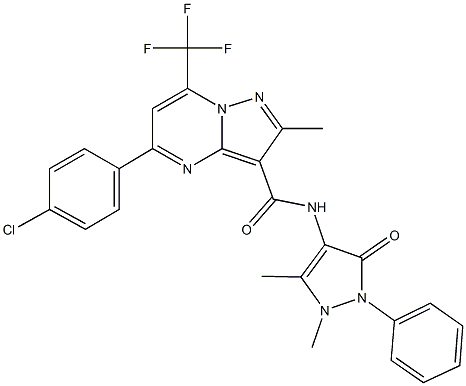 334499-04-6 5-(4-chlorophenyl)-N-(1,5-dimethyl-3-oxo-2-phenyl-2,3-dihydro-1H-pyrazol-4-yl)-2-methyl-7-(trifluoromethyl)pyrazolo[1,5-a]pyrimidine-3-carboxamide