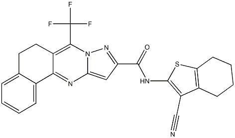 N-(3-cyano-4,5,6,7-tetrahydro-1-benzothiophen-2-yl)-7-(trifluoromethyl)-5,6-dihydrobenzo[h]pyrazolo[5,1-b]quinazoline-10-carboxamide Structure
