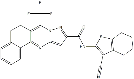 N-(3-cyano-4,5,6,7-tetrahydro-1-benzothiophen-2-yl)-7-(trifluoromethyl)-5,6-dihydrobenzo[h]pyrazolo[5,1-b]quinazoline-10-carboxamide,334499-16-0,结构式