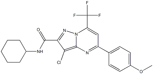 3-chloro-N-cyclohexyl-5-(4-methoxyphenyl)-7-(trifluoromethyl)pyrazolo[1,5-a]pyrimidine-2-carboxamide Structure