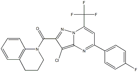 1-{[3-chloro-5-(4-fluorophenyl)-7-(trifluoromethyl)pyrazolo[1,5-a]pyrimidin-2-yl]carbonyl}-1,2,3,4-tetrahydroquinoline 化学構造式