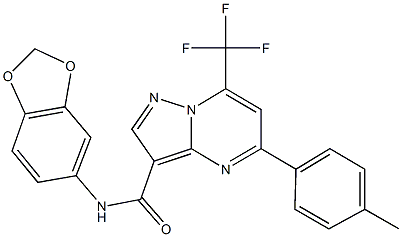 N-(1,3-benzodioxol-5-yl)-5-(4-methylphenyl)-7-(trifluoromethyl)pyrazolo[1,5-a]pyrimidine-3-carboxamide 结构式