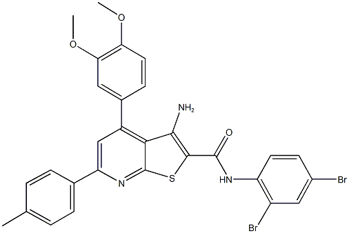 3-amino-N-(2,4-dibromophenyl)-4-(3,4-dimethoxyphenyl)-6-(4-methylphenyl)thieno[2,3-b]pyridine-2-carboxamide,334503-91-2,结构式