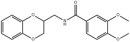 N-(2,3-dihydro-1,4-benzodioxin-2-ylmethyl)-3,4-dimethoxybenzamide 化学構造式