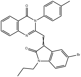 2-[(5-bromo-2-oxo-1-propyl-1,2-dihydro-3H-indol-3-ylidene)methyl]-3-(4-methylphenyl)-4(3H)-quinazolinone,334506-92-2,结构式