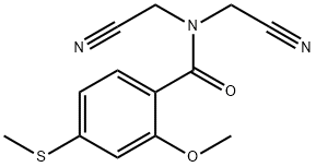 N,N-bis(cyanomethyl)-2-methoxy-4-(methylsulfanyl)benzamide 化学構造式