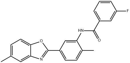 3-fluoro-N-[2-methyl-5-(5-methyl-1,3-benzoxazol-2-yl)phenyl]benzamide Struktur