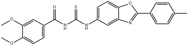 N-(3,4-dimethoxybenzoyl)-N'-[2-(4-methylphenyl)-1,3-benzoxazol-5-yl]thiourea 化学構造式