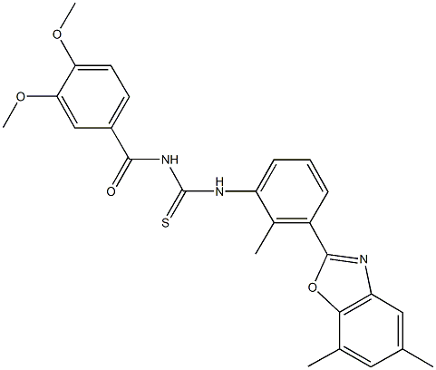 N-(3,4-dimethoxybenzoyl)-N'-[3-(5,7-dimethyl-1,3-benzoxazol-2-yl)-2-methylphenyl]thiourea Structure