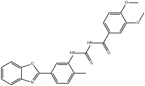 N-[5-(1,3-benzoxazol-2-yl)-2-methylphenyl]-N'-(3,4-dimethoxybenzoyl)thiourea Struktur