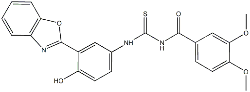N-[3-(1,3-benzoxazol-2-yl)-4-hydroxyphenyl]-N'-(3,4-dimethoxybenzoyl)thiourea 化学構造式