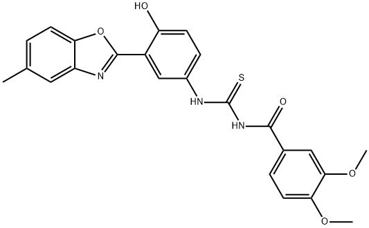 N-(3,4-dimethoxybenzoyl)-N'-[4-hydroxy-3-(5-methyl-1,3-benzoxazol-2-yl)phenyl]thiourea Structure
