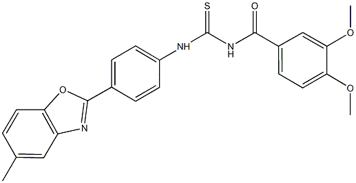 N-(3,4-dimethoxybenzoyl)-N'-[4-(5-methyl-1,3-benzoxazol-2-yl)phenyl]thiourea Structure