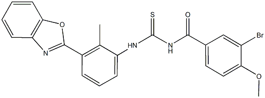 N-[3-(1,3-benzoxazol-2-yl)-2-methylphenyl]-N'-(3-bromo-4-methoxybenzoyl)thiourea Struktur