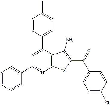 [3-amino-4-(4-methylphenyl)-6-phenylthieno[2,3-b]pyridin-2-yl](4-chlorophenyl)methanone 化学構造式