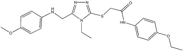 N-(4-ethoxyphenyl)-2-({4-ethyl-5-[(4-methoxyanilino)methyl]-4H-1,2,4-triazol-3-yl}sulfanyl)acetamide 化学構造式